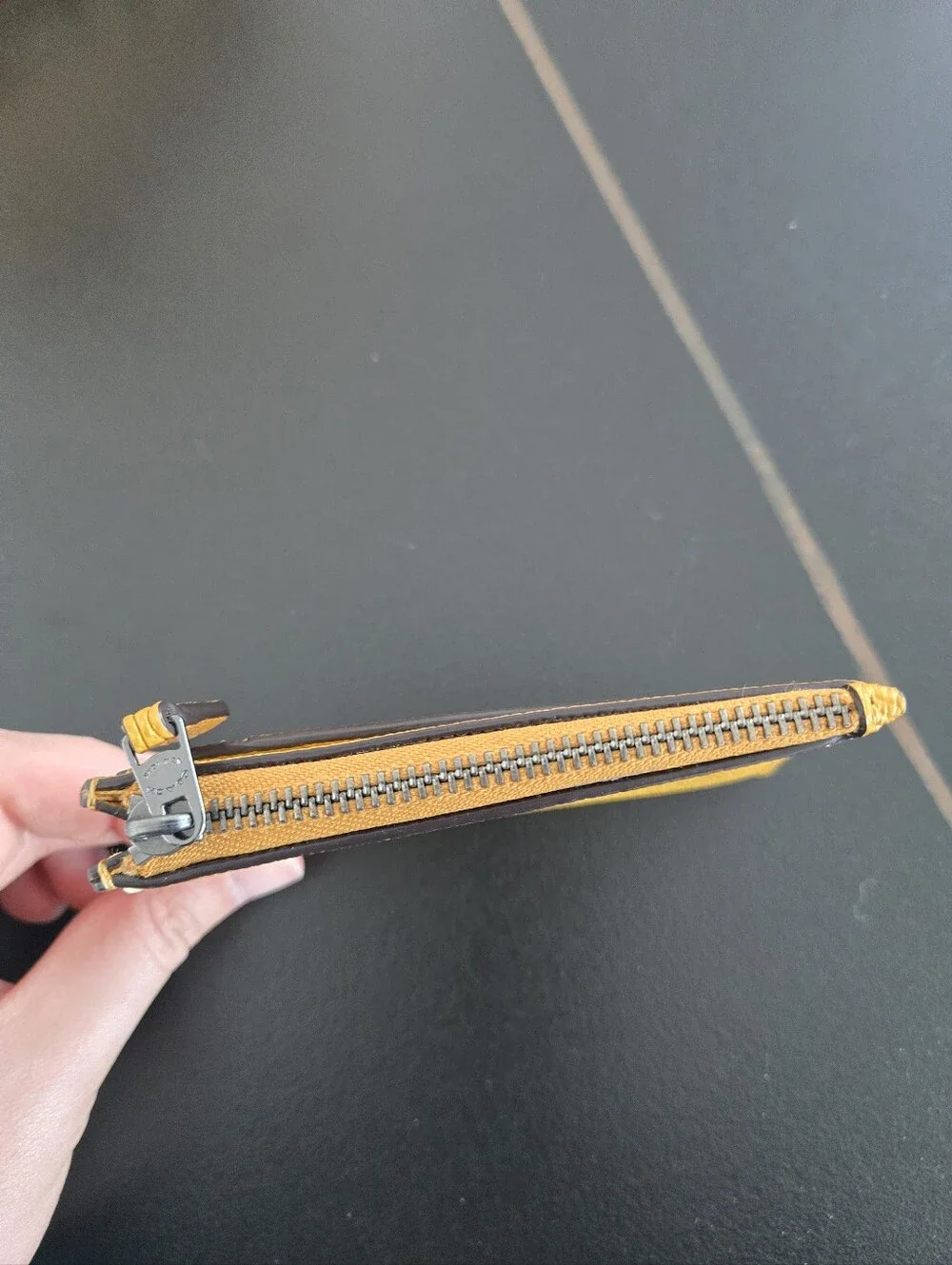 Coach Mustard Yellow Leather Zip Card Wallet